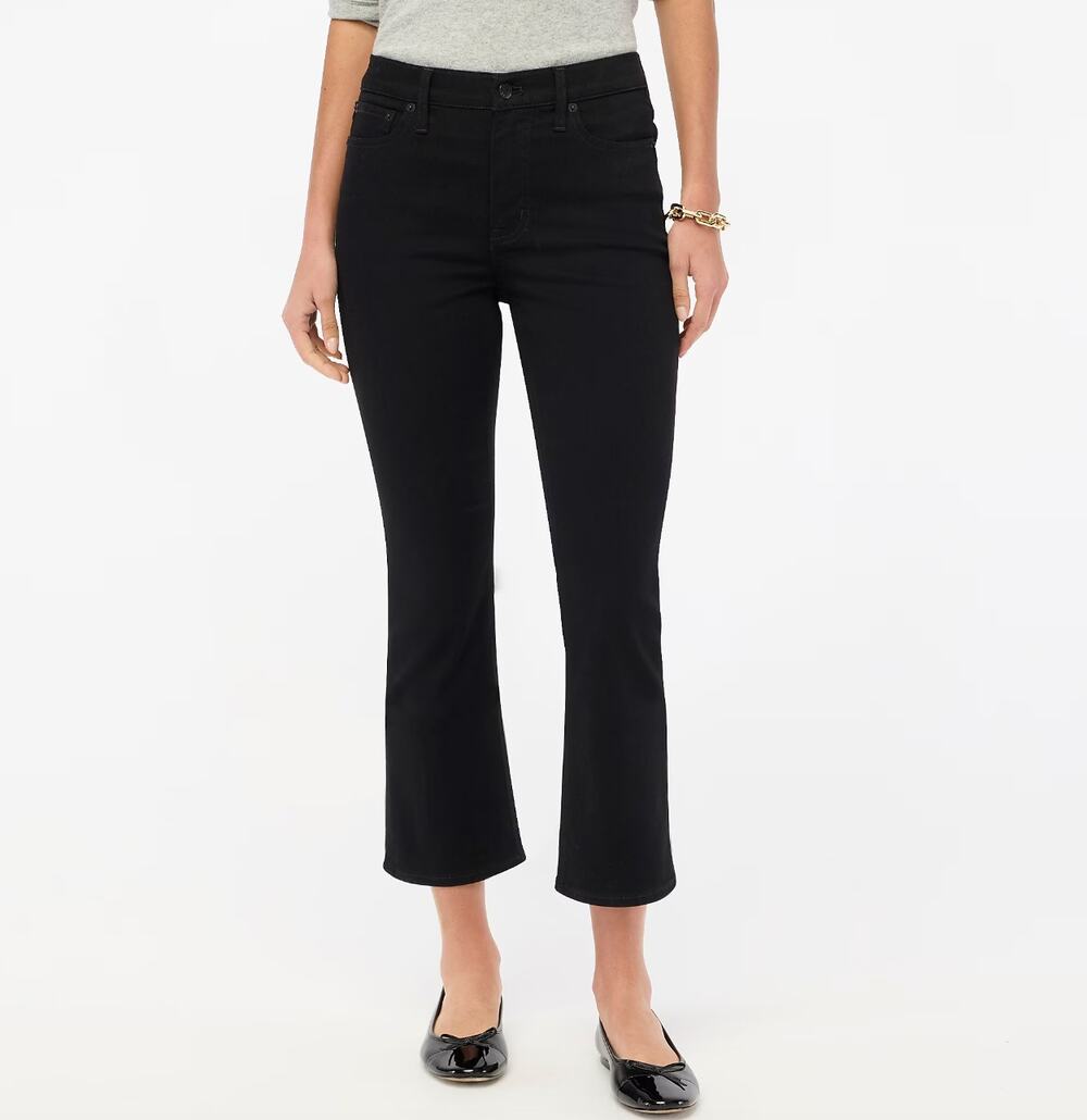 J.Crew Petite Flare Crop Jean All Day Stretch Black Mid Rise Classic US 24P NWT